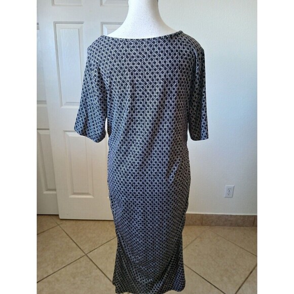 A Glow Maternity Dress Black White Ruched Stretchy Knit V Neck Size 1X Summer‎ - Picture 2 of 14